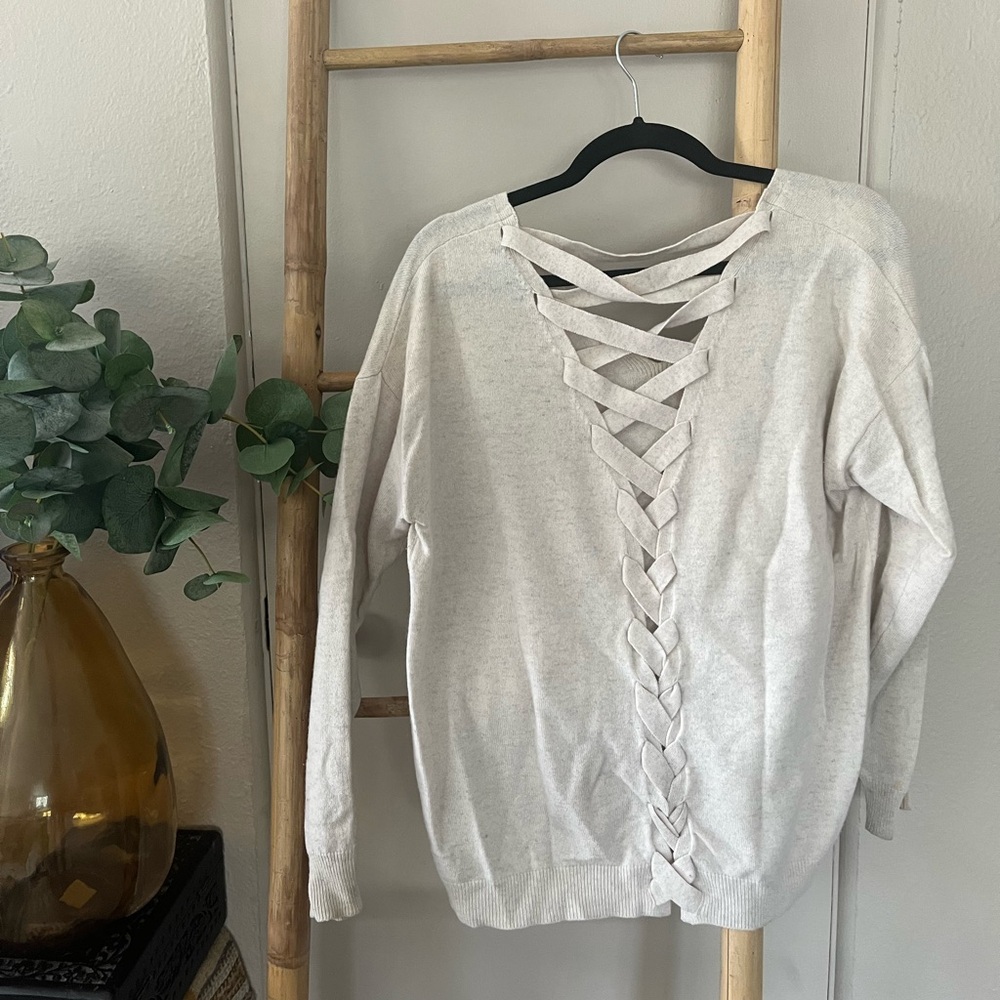 Aqua Cream Cashmere Sweater with Braided Back